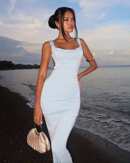 EVELLE Satin Bow-Back Maxi Dress